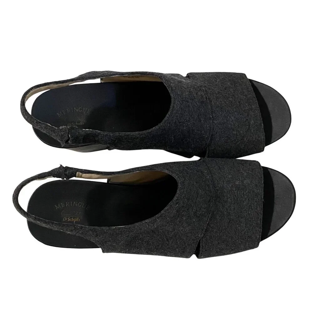 Dr Scholls Meringue WESLYN Platform Wedge Sandal Womens 9.5 Gray‎ Felt Chunky